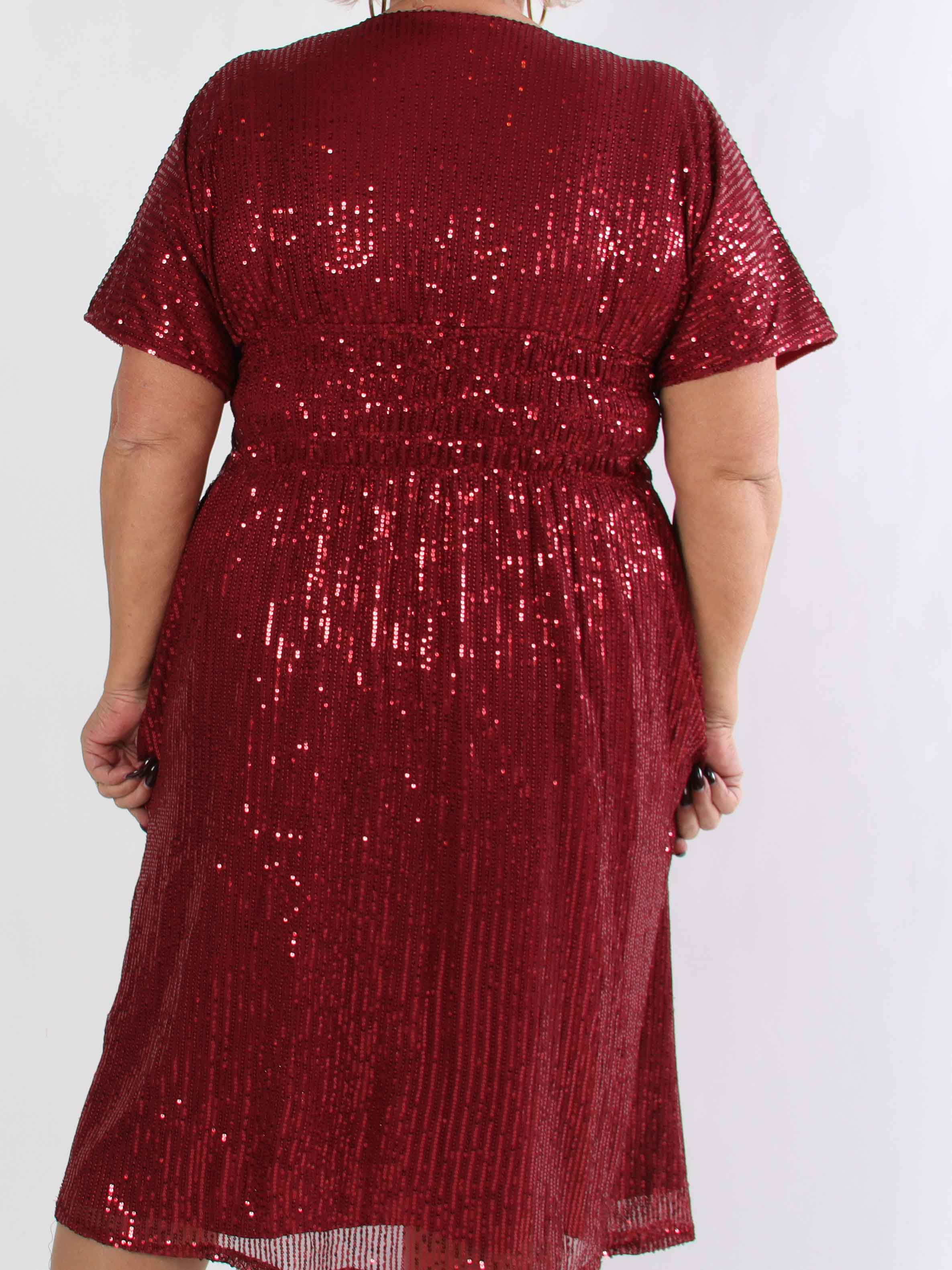 Pams Glitter Midi - Smuk plus size kjole med pailletter og smock i livet